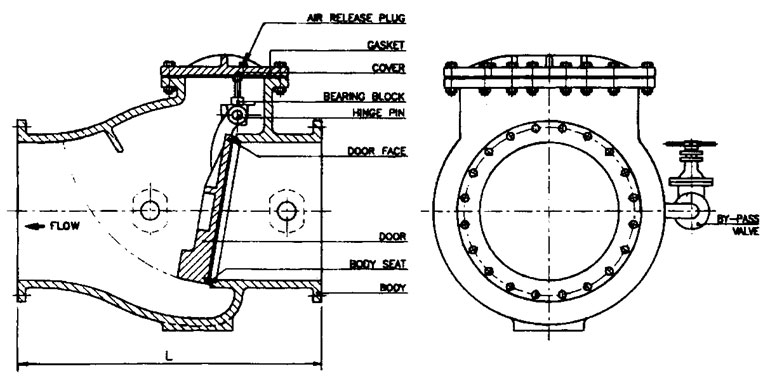 Drawing of a cast iron non-return valve